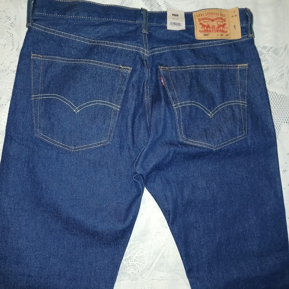 #046 Mens Levi Strauss 501 Original Stretch Blue Jeans Size W/35 L/34 - Picture 14 of 16